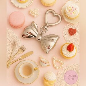 Silver Bow Heart Keychain Bag Charm Coquette Aesthetic Purse Charm NWT